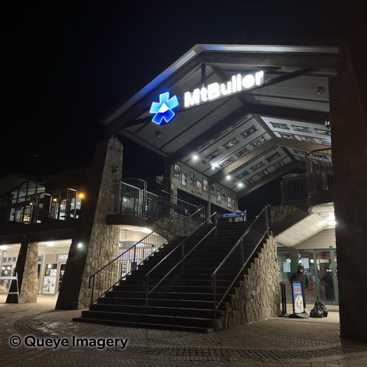 Mt Buller village entrance at night, Victoria, Australia