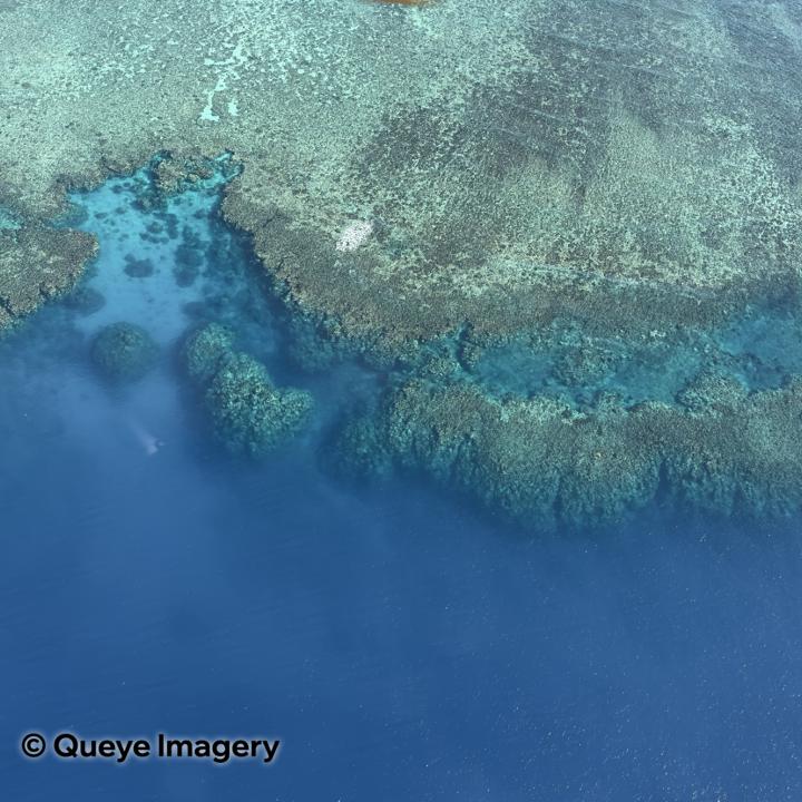 Aerial shot of Great Barrier Reef, near Cairns, Queensland, Australia