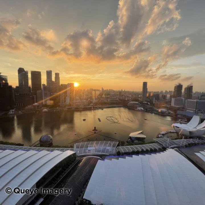 View from Marina Bay Sands overlooking Marina Bay and Singapore River at dawn, Singapore