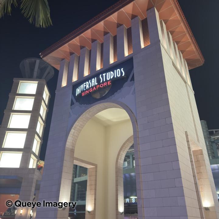Entrance to Universal Studios Singapore at night